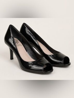 Vince Camuto Black Patent Peep Toe Heels